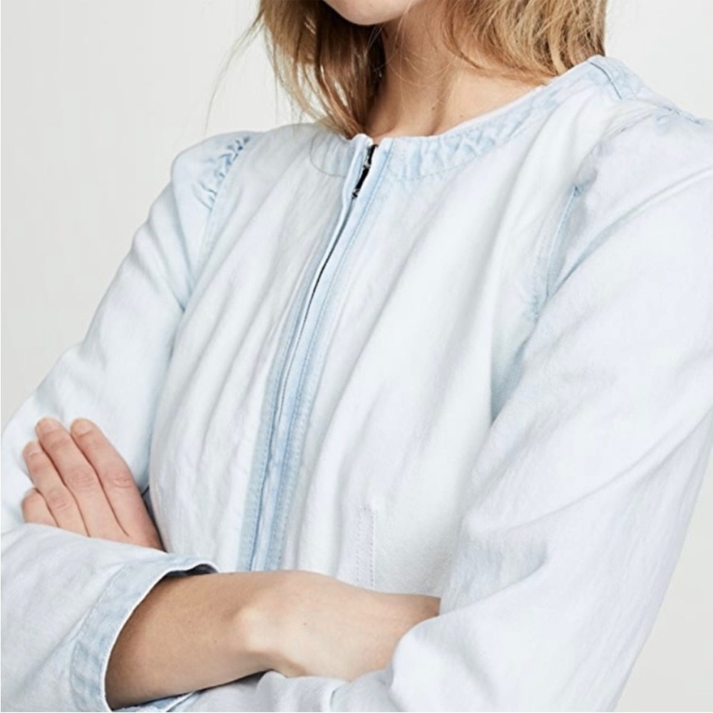 Rebecca Taylor Denim Peplum Jacket Snow Wash Light Blue Zip Up - Picture 4 of 13